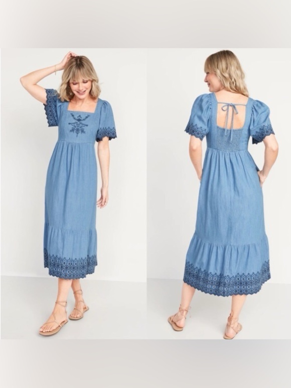 Old Navy Denim Blue Eyelet Embroidered Dress